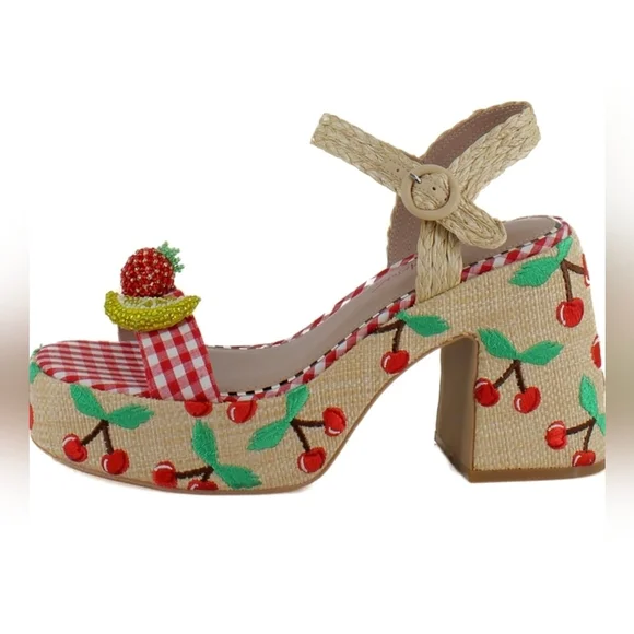 Betsey Johnson Cheyne Cherry Platform Heels Size 7.5 🍒 Statement Sandals - Picture 2 of 10